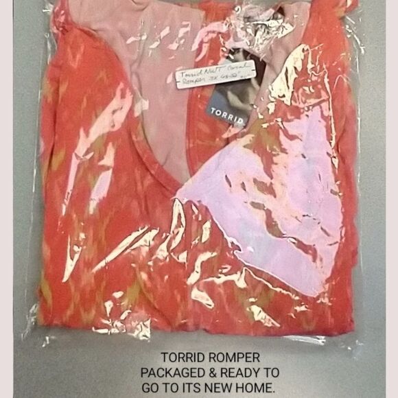 TORRID Women's Short Sleeve Coral Ikat Studio Knit Romper 3X - Picture 12 of 14
